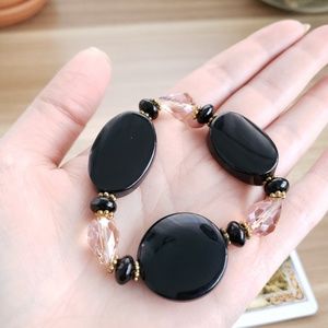 Black Onyx & Rose Quartz Stretch Bracelet